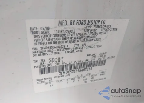 2009 Ford Flex Limited from USA, damaged, VIN 2FMDK53C69BA03314